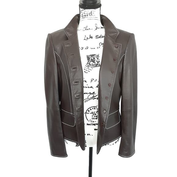 Ellen Tracy Saks Fifth Ave Chocolate Brown Genuine Leather Jacket Old Money - Picture 7 of 16